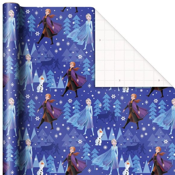 Hallmark Wrapping Paper Christmas Frozen Olaf Elsa Anna Blue 30 sq ft Roll - Picture 3 of 5